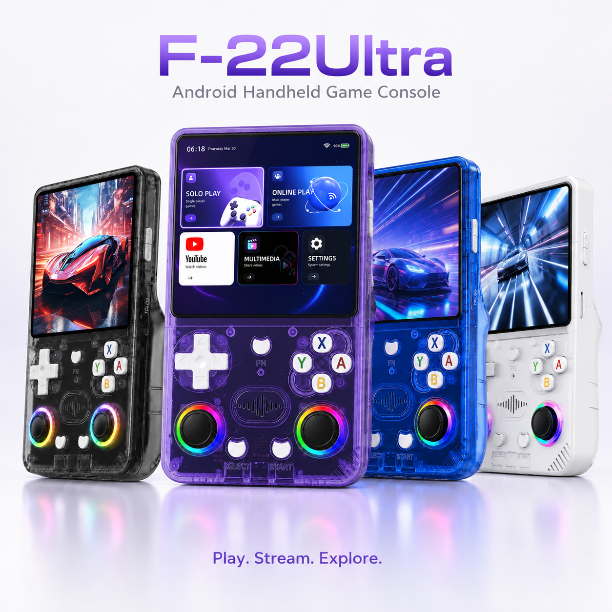 F-22 Ultra handheld console in four colors