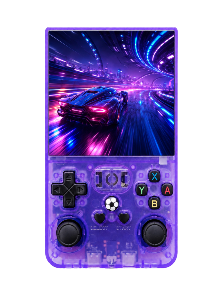 R36MAX transparent purple handheld game console