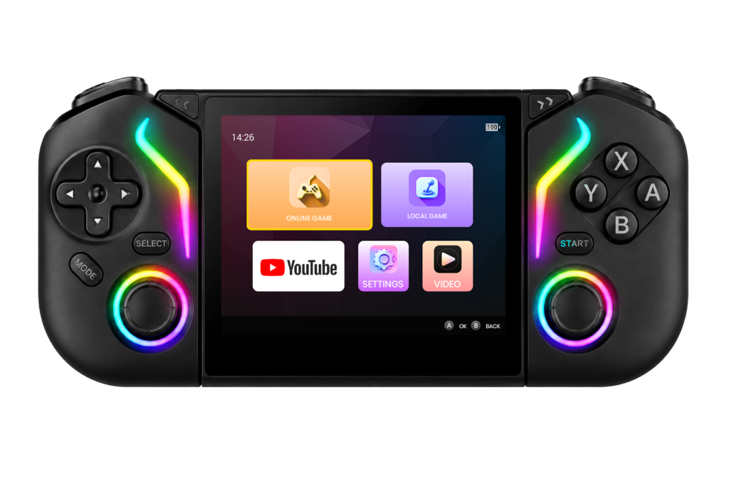 X95 Pro black handheld game console with illuminated controls
